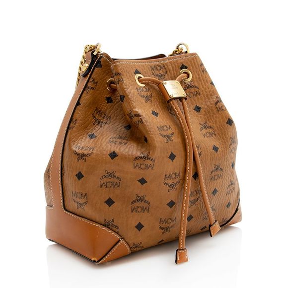 MCM Visteos Leather Klassik Drawstring Small Bucket Bag - Picture 2 of 15